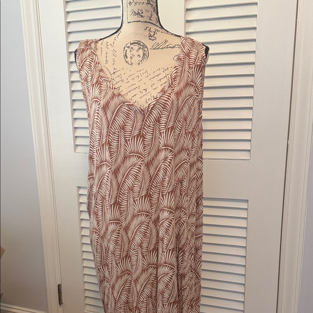 Lane Bryant Brown Leaf-Print Maxi Slip Dress
